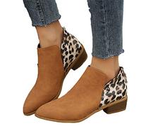 Botines Mujer Primavera Botas Cortas Retro Patchwork Leopardo Booties Elegantes con Tacones De Bloque Ankle Boots De Cuero PU for Fiesta Al Aire Libre Zapatos De Ocio De Mujer (Color : Brown, Size :