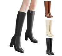 Botines Mujer Tacón 5 Cm Cuero Botas Mujer Tacón Mollet Ancho, Bota Cierre de Eclair Bota Puntiaguda Gran Mollet Boot Chic Versátil Zapato Otoño Invierno Casual Zapatos Caliente Bota, Negro , 42 EU