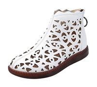 Botines mujer verano elegantes botas huecas cómodas transpirables botas de verano cortas con cremallera monocolor elegante zapatos de cuero sandalias zapatillas ortopédicas mujer, Z1, blanco., 39 EU
