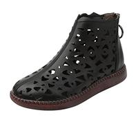 Botines mujer verano elegantes botas huecas cómodas transpirables botas de verano cortas con cremallera monocolor elegante zapatos de cuero sandalias zapatillas ortopédicas mujer, Z1 negro., 40 EU