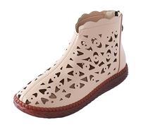 Botines mujer verano elegantes botas huecas cómodas transpirables botas de verano cortas con cremallera monocolor elegante zapatos de cuero sandalias zapatillas ortopédicas mujer, caqui, 40 EU