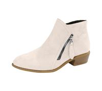 Botines Negras Mujer Botines De Mujer De Tacón Alto Con Cordones Semi-Altos De Ocio Sin Encaje Botas Para Al Aire Libre De Color Sólido Casual Cowboy Chelsea Botas, Blanco AB, 42 EU