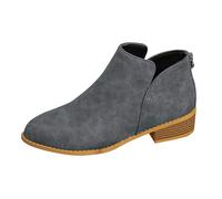 Botines negros altos para mujer Comercio Exterior Europeo y Americano, cremallera puntiaguda trasera, botas cortas, botas grandes de cuero para mujer, color sólido, adelgazamiento niñas 34 invierno