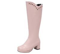 Botines negros bajos de color liso con punta cuadrada, fondo grueso, botas de gran tamaño, botas color caramelo, botas altas botas de invierno compatibles con moto, Rosa, 40 EU