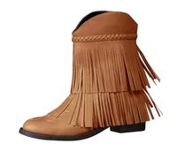 Botines occidentales con borlas para mujer, botas vaqueras de pantorrilla ancha para mujer, botas de vestir estilo festival, zapatos superiores sintéticos duraderos para trajes de invitados de boda