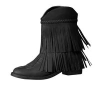 Botines occidentales con borlas para mujer, botas vaqueras de pantorrilla ancha para mujer, botas de vestir estilo festival, zapatos superiores sintéticos duraderos para trajes de invitados de boda