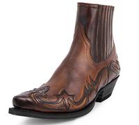 Botines Occidentales para Hombre, Botas con Correa de Hebilla, Botas Cortas de Vaquero con Punta Cuadrada de Cuero Retro, Botas Vaqueras para Motocicleta,Marrón,43 EU