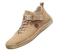 Botines para Hombre Altos Planos - Cuero, Boots Workwear con Cordones, Zapatos de Ocio, Zapatos Bajos, Punta Cerrada, Brida Tobillo, Costuras Visibles, Suela Cranteada - Caminar, Oficina, Diario, 01