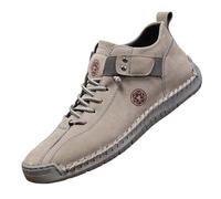 Botines para Hombre Altos Planos - Cuero, Boots Workwear con Cordones, Zapatos de Ocio, Zapatos Bajos, Punta Cerrada, Brida Tobillo, Costuras Visibles, Suela Cranteada - Caminar, Oficina, Diario, 01
