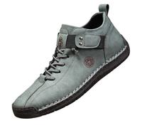 Botines para Hombre Altos Planos - Cuero, Boots Workwear con Cordones, Zapatos de Ocio, Zapatos Bajos, Punta Cerrada, Brida Tobillo, Costuras Visibles, Suela Cranteada - Caminar, Oficina, Diario, 01