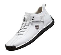 Botines para Hombre Altos Planos - Cuero, Boots Workwear con Cordones, Zapatos de Ocio, Zapatos Bajos, Punta Cerrada, Brida Tobillo, Costuras Visibles, Suela Cranteada - Caminar, Oficina, Diario, 01