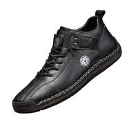 Botines para Hombre Altos Planos - Cuero, Boots Workwear con Cordones, Zapatos de Ocio, Zapatos Bajos, Punta Cerrada, Brida Tobillo, Costuras Visibles, Suela Cranteada - Caminar, Oficina, Diario, 01