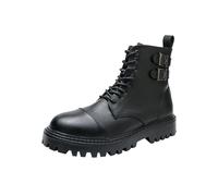 Botines para hombre, antideslizantes, de piel, estilo gótico, punk, para cordones, caña corta, tacón de bloque, suela de perfil, resistentes a la abrasión, botas de combate, botas de piel sintética