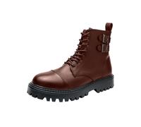 Botines para hombre, antideslizantes, de piel, estilo gótico, punk, para cordones, caña corta, tacón de bloque, suela de perfil, resistentes a la abrasión, botas de combate, botas de piel sintética