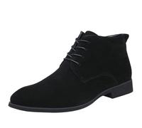 Botines para hombre clásicos, de ante corto, con cordones, para traje regional, de un solo color, para el tiempo libre, para hombre, con tacón, antideslizantes, para el tobillo, botas de invierno