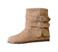Botines para mujer 2026 a la moda, con parte superior baja, mocasines, cómodos, casuales, para caminar, con diseño de hebilla de correa para atuendo diario, Khaki, 38.5 EU