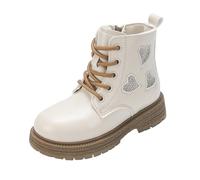 Botines para mujer 2026 con diseño de corazón y diamantes de imitación con cordones laterales para trajes de moda de invierno, beige, 31 EU