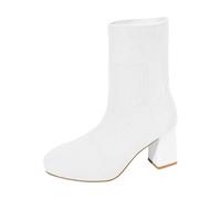 Botines para mujer 2026 de Europa y Estados Unidos para el comercio exterior de gruesos con cabeza redonda después de la correa, modelos clásicos cortos, White, 37.5 EU