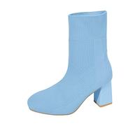 Botines para mujer 2026 de Europa y Estados Unidos para el comercio exterior de gruesos con cabeza redonda después de la correa, modelos clásicos cortos, azul celeste, 36 EU