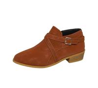 Botines para mujer, botas de tobillo retro para mujer, otoño e invierno, nuevas botas grandes de tacón medio, tacón grueso, punta redonda y zapatos de traje regional desnudo, color negro, naranja, 37