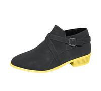 Botines para mujer, botas de tobillo retro para mujer, otoño e invierno, nuevas botas grandes de tacón medio, tacón grueso, punta redonda y zapatos de traje regional desnudo, color negro, marine, 37