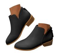 Botines para mujer Botas de tobillo Zapatos de mujer con suela gruesa y tacón grueso, punta redonda, botines casuales de ante con cremallera en botines de lluvia para mujer, Negro , 41 EU