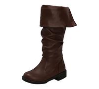 Botines para mujer, botas piratas medievales, vaqueras, botas occidentales, clásicas, de ante, antideslizantes, tacón plano, para carnaval, para mujer, botas occidentales, O Marrón, 37 EU