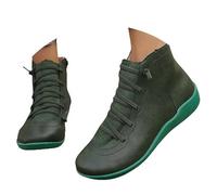 Botines para mujer, botas retro para mujer, con cordones, cómodos, suaves, botas de invierno, clásicas, para exteriores, planas, informales, con cremallera lateral, verde, 35 EU