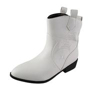 Botines para mujer, botines de plataforma con tacón de bloque, de piel, botas bajas, botas medias, botas de tobillo, botas cortas de otoño e invierno, botas elásticas retro skinny, Blanco, 39 EU