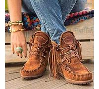 Botines para Mujer Botines Planos Retro con Borlas Zapatos Ante Boho Botas Cortas de Vaquero Senderismo Botas de Motociclista (Color : Brown, Size : 39 EU)