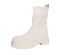 Botines para mujer clásicos, zapatos de invierno, cálidos, medias botas, botas bajas con hebilla, botas cortas, botas de entretiempo, medias altas, Blanco, 38 EU