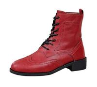 Botines para mujer con cordones, plantilla intercambiable, mejor ajuste, botín, otoño, invierno, bloque de tacón, piel, retro, invierno, monocolor, rojo, 37 EU