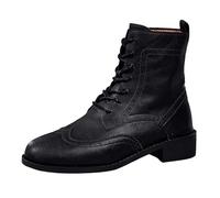 Botines para mujer con cordones, plantilla intercambiable, mejor ajuste, botín, otoño, invierno, bloque de tacón, piel, retro, invierno, monocolor, Negro , 41 EU