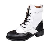 Botines para mujer con cordones, plantilla intercambiable, mejor ajuste, botín, otoño, invierno, bloque de tacón, piel, retro, invierno, monocolor, Blanco, 40 EU