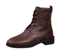 Botines para mujer con cordones, plantilla intercambiable, mejor ajuste, botín, otoño, invierno, bloque de tacón, piel, retro, invierno, monocolor, marrón, 42 EU