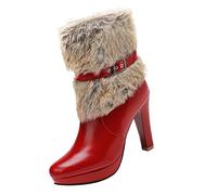 Botines para mujer con cremallera, botas de vaquero con cremallera para otoño, tacón de bloque, botines cortos, color marrón, botas de entretiempo, botas occidentales, botas occidentales, rojo, 36 EU