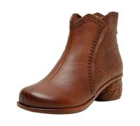 Botines para mujer, con cremallera, con cremallera, para otoño, retro, con cremallera, botas bajas, color marrón, botas de entretiempo, botas occidentales, botas de mujer, marrón, 35 EU