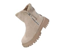 Botines para mujer con forro cálido, botas de nieve para mujer, cremallera de ante, botas de invierno, impermeables, con plataforma, antideslizantes, suelas suaves, botas de senderismo, beige, 35 EU