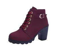 Botines para mujer con plataforma, tacón medio, elegantes hebillas con cordones y cremallera lateral, vino, 38.5 EU