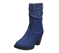 Botines para mujer con tacón alto para mujer, botas de vaquero occidentales, botas de tacón medio alto con bolsillo lateral para exteriores, ligeras, para caminar, fiestas, vacaciones, ajuste mejorado