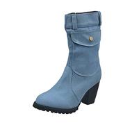 Botines para mujer con tacón alto para mujer, botas de vaquero occidentales, botas de tacón medio alto con bolsillo lateral para exteriores, ligeras, para caminar, fiestas, vacaciones, ajuste mejorado