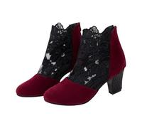 Botines para mujer con tacón, botas de tobillo para mujer, tacón cuadrado, botas de invierno de encaje, botas cortas con estampado floral, botines de cuña, botas de ocio, botas de tobillo para mujer