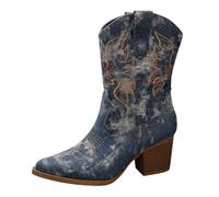 Botines para mujer con tacón, botas de vaquero para mujer, botas cortas de tobillo puntiagudas, botas occidentales con tacón de bloque, botas de invierno, tallas grandes, botas de invierno, botas de