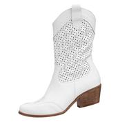 Botines para mujer con tacón, botas de vaquero para mujer, estilo vintage, de piel, para moto, bicicleta, de ante, estilo occidental, para equitación, tallas 37-42, Blanco, 39