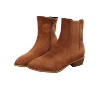 Botines para mujer con tacón, botas vaqueras para mujer, de ante, botas de lluvia hasta el tobillo, zapatos casuales, color sólido, botas de mujer, con cremallera, informales, botas cortas, marrón, 36