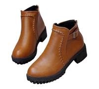 Botines para mujer con tacón Chelsea Botas occidentales cortas de piel con tacón de bloque para mujer, botas cortas, botas de trabajo, botas de invierno, con cremallera, tallas 36-43, marrón, 38 EU