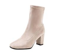 Botines para mujer con tacón de bloque de ante en el tobillo, cómodos, zapatos de trekking, botas cortas, botas de entretiempo, botas elegantes para mujer, Blanco, 38 EU
