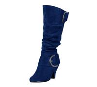 Botines para mujer con tacón, elegantes botas de otoño, botas de media altura, clásicas botas de mujer con cierre de cremallera, botas de vaquero modernas con hebillas para mujer, azul, 37.5 EU