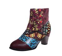 Botines para mujer con tacón hasta el tobillo zapatos con cremallera lateral retro bordado botas cortas moda punta redonda tacón bloque zapatos casuales mujeres zapatos casuales inteligentes zapatos