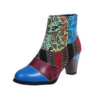 Botines para mujer con tacón hasta el tobillo zapatos con cremallera lateral retro bordado botas cortas moda punta redonda tacón bloque zapatos casuales mujeres zapatos casuales inteligentes zapatos